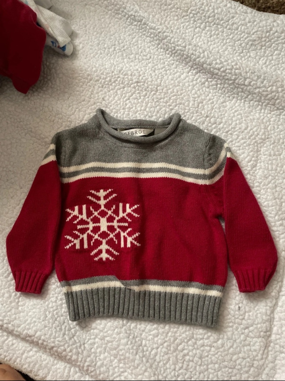 George Red and Gray Snowflake Pullover